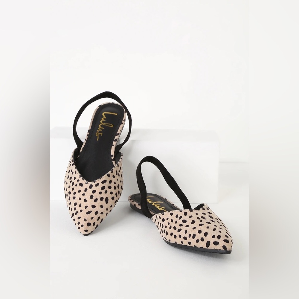 LULU’S Mae Cheetah Suede Pointed-Toe Slingback Flats, 8